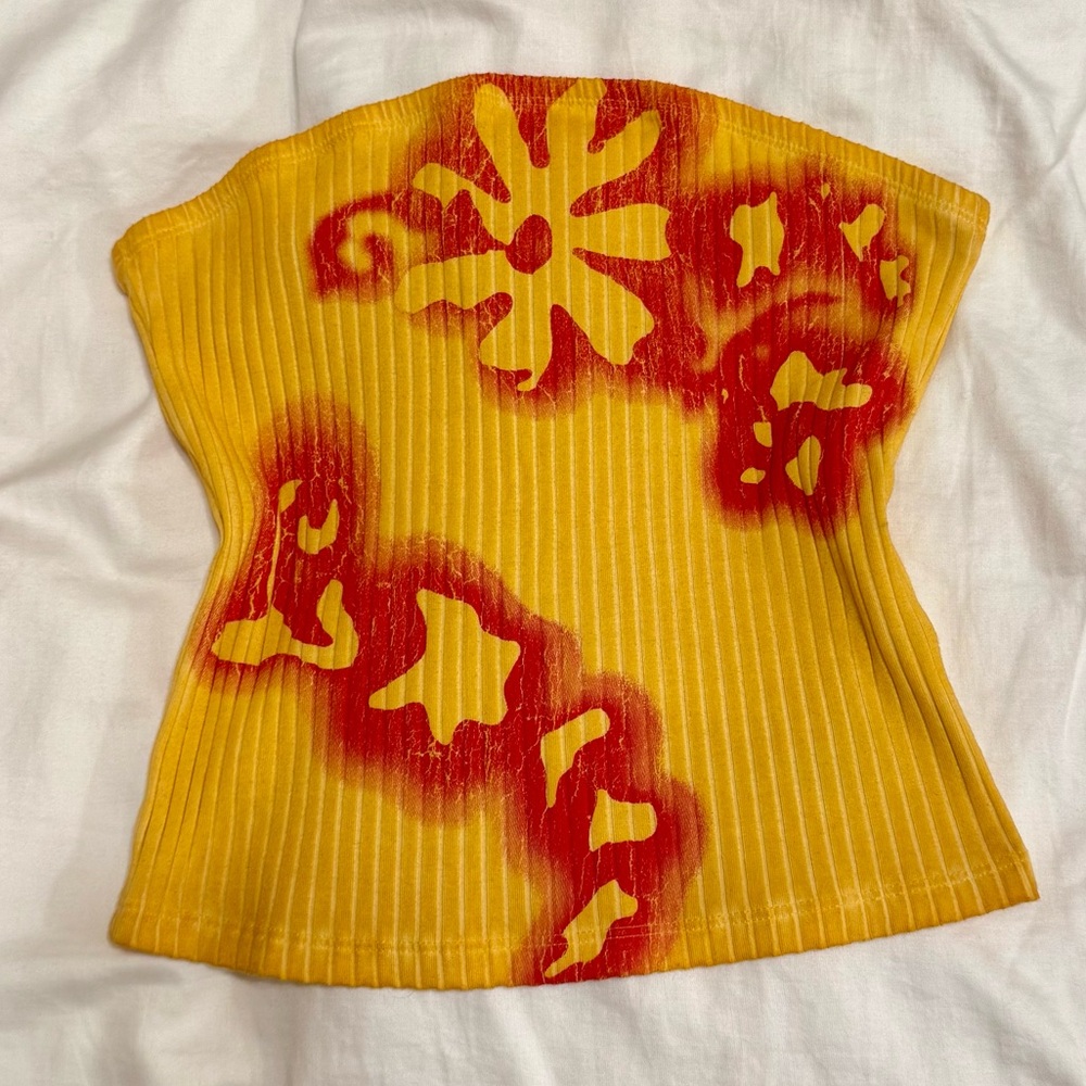 Urban Outfitters Red and Yellow Hawaiian Ribbed Tube Top - Picture 2 of 5
